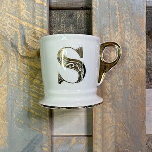 Like New! Classic S {Anthropologie} Gold Initial Coffee Mug + Monogram Tea Cup